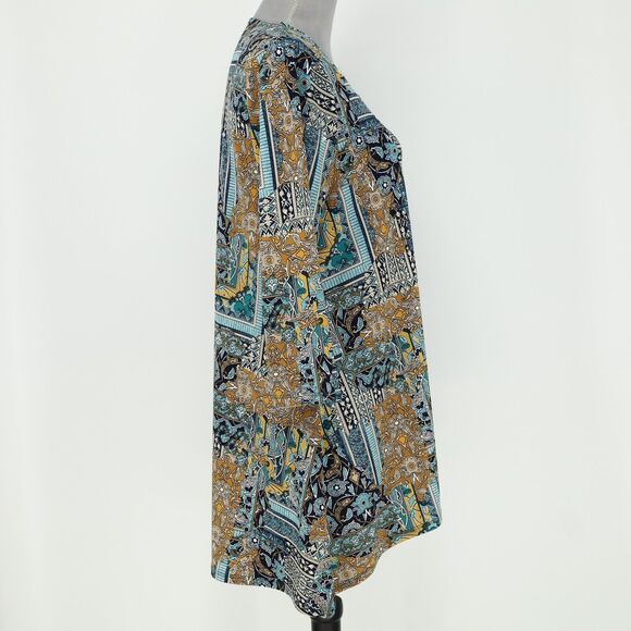 Chicos Top 0 Womens Small Blue Black Neck Beads Stretch Knit Blouse Tunic - Picture 11 of 14